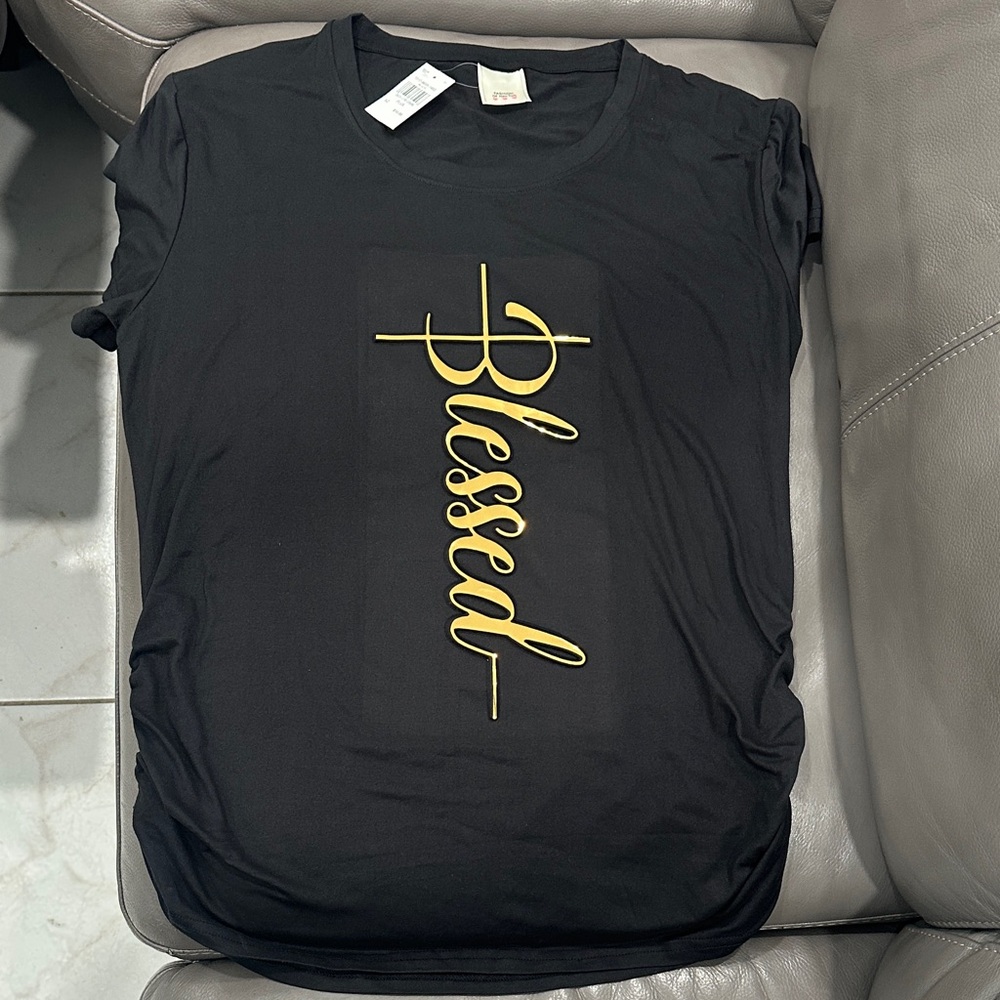 Black T-Shirt with Gold 'Blessed' Print